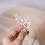 Feather Shape Beads Hair Pins Fork Bride Headdress Wedding Hair Accessories