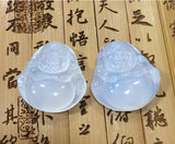 2pc Natural Jade Ice Chalcedony Agate Pendant Buddha Jades Charm + Rope
