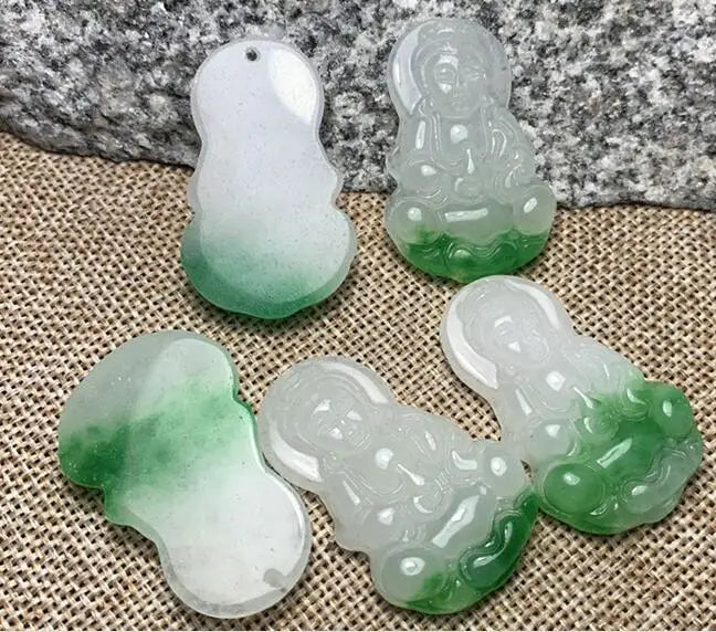 2pc Natural Jade Ice Chalcedony Agate Pendant Buddha Jades Charm + Rope