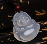 2pc Natural Jade Ice Chalcedony Agate Pendant Buddha Jades Charm + Rope