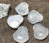 2pc Natural Jade Ice Chalcedony Agate Pendant Buddha Jades Charm + Rope