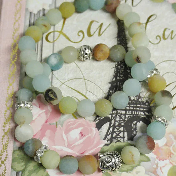 Matte Amazonite Bracelet Set Buddha Charm Couple Bracelets