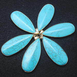 Turquoise Stone Teardrop Earrings with Silver Necklace Set