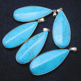 Turquoise Stone Teardrop Earrings with Silver Necklace Set