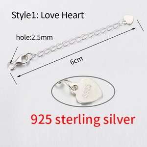 2pcs 925 Sterling Silver Extension Chains With Heart Round Tag Lobster Clasps