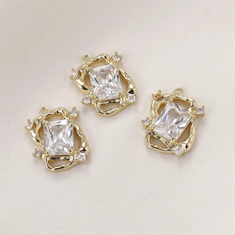 2pcs 14k Copper Zircon Pendant Diy Necklace Earrings Accessories