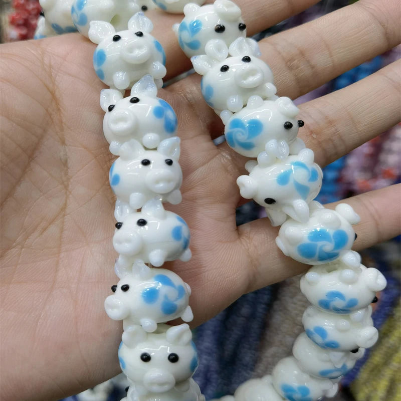 2pcs Little Pig Lampwork Beads Animal Loose Spacer Bead