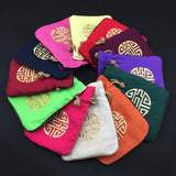 2pcs Embroidered Joyous Pouch Drawstring Cotton Linen Jewelry Gift Bag