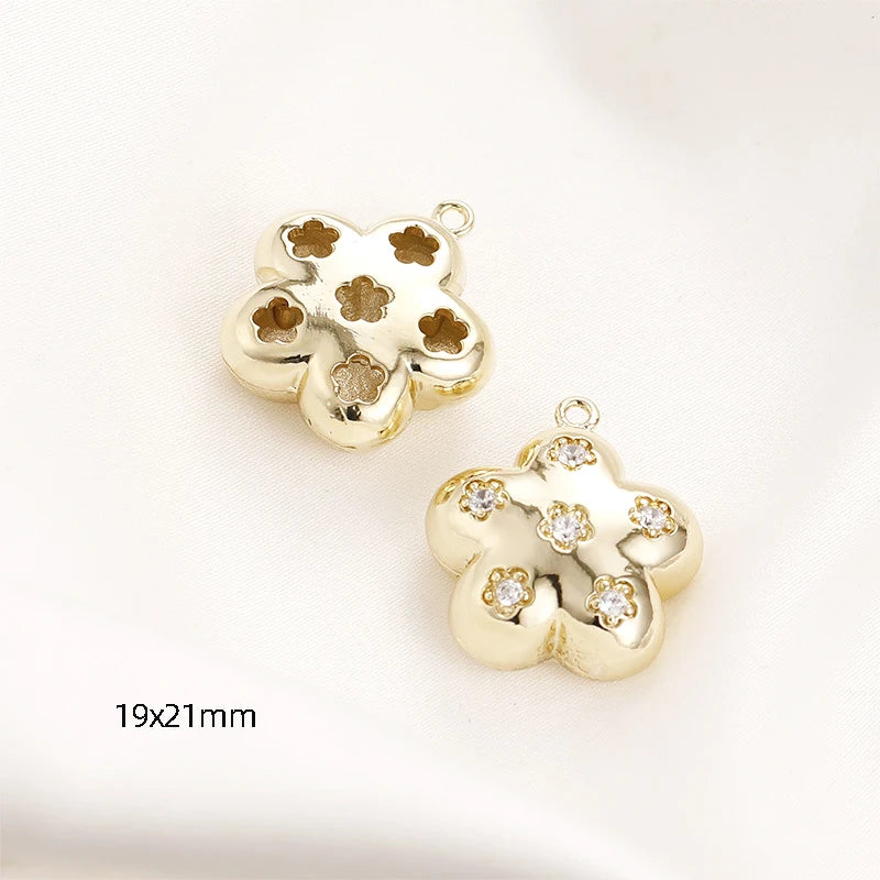 2pcs 19X21MM Flower Zircon Hollow Pendant DIY Jewelry Materials