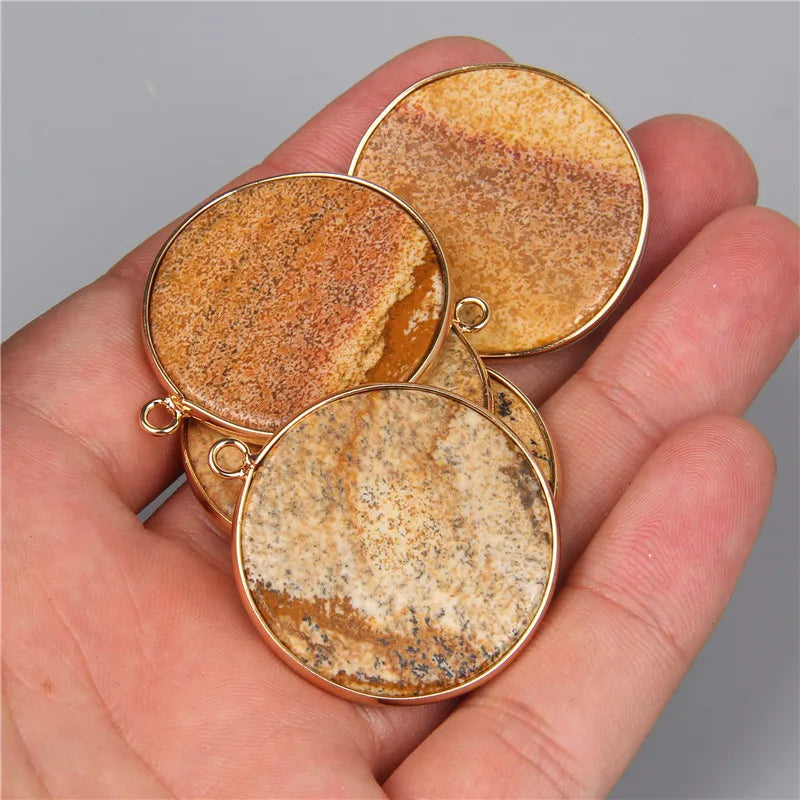 2pcs Natural Stone Pendants Flat Quartz Slice Labradorite Jaspers