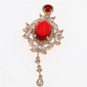 2pcs 31x67mm KC Plated Micro Pave CZ Zircon Red Pendant for Bridal Jewelry