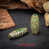 2pcs 40mm Vintage Green Stone Tibetan Dzi Agates Oval 9 Eyed Antique Beads