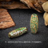 2pcs 40mm Vintage Green Stone Tibetan Dzi Agates Oval 9 Eyed Antique Beads