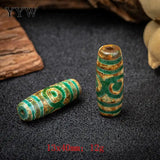 2pcs 40mm Vintage Green Stone Tibetan Dzi Agates Oval 9 Eyed Antique Beads