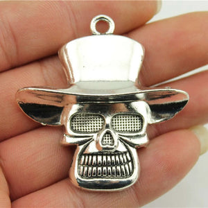 2pcs 50x48mm Hat Skull Charms Antique Silver Plated Jewelry Findings