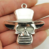2pcs 50x48mm Hat Skull Charms Antique Silver Plated Jewelry Findings