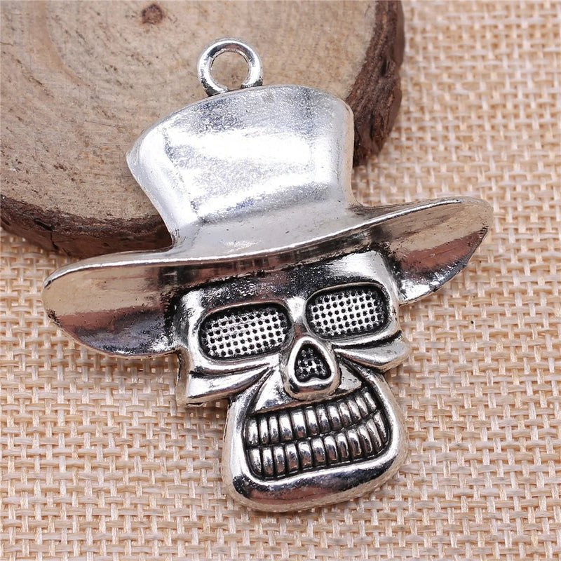 2pcs 50x48mm Hat Skull Charms Antique Silver Plated Jewelry Findings