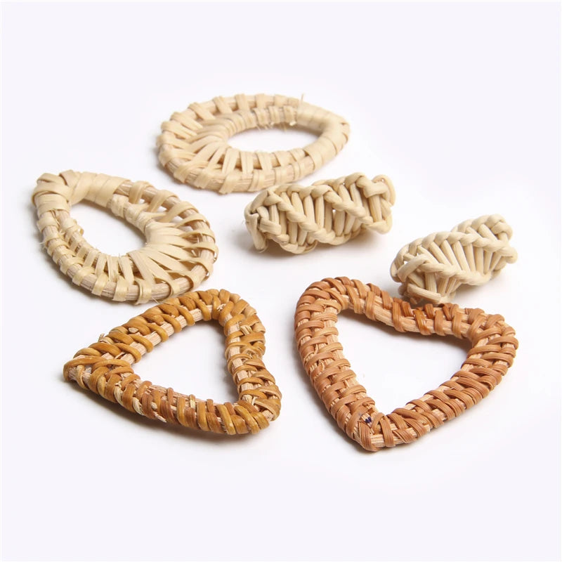 Vintage Geometric Bamboo Weave Knitting Bamboo Pendant Lot for Jewelry Making