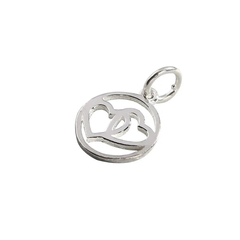 2pcs 925 Sterling Silver Heart Round Loop Charms 11x13mm High Silver Pendants