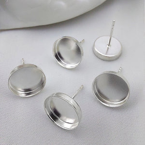 2pcs 925 Sterling Silver Earring Posts, Round Bezel Setting Ear Studs
