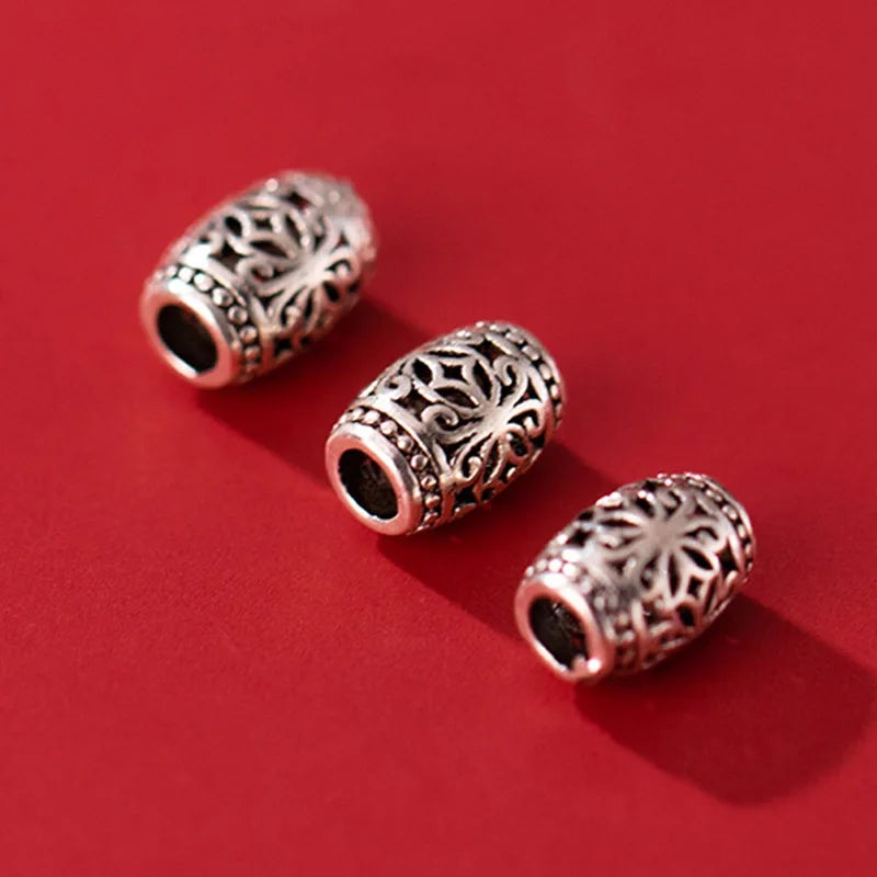 2pcs 925 Sterling Silver Flower Pattern Olive Loose Beads 7.5mm