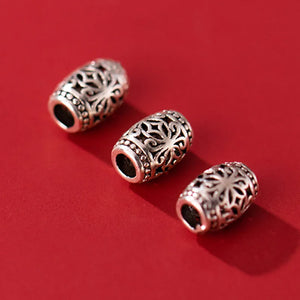 2pcs 925 Sterling Silver Flower Pattern Olive Loose Beads 7.5mm