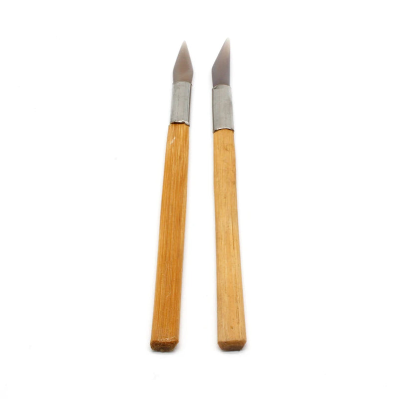 2pcs Agate Burnisher Polishing Set Bamboo Handle Sword Shape Tools