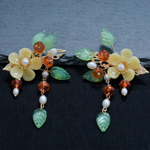 2pcs Ancient Flower Tassel Hair Clips Chinese Hanfu Party Headwear For Women