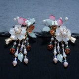 2pcs Ancient Flower Tassel Hair Clips Chinese Hanfu Party Headwear For Women