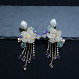 2pcs Ancient Flower Tassel Hair Clips Chinese Hanfu Party Headwear For Women