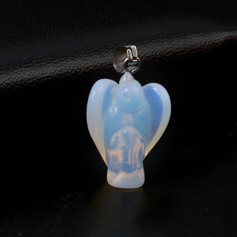 2pcs Angel Stone Pendant Opal Grey Agate Green Aventurine Healing Crystals Charm