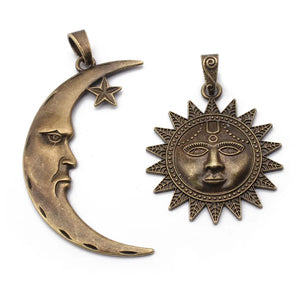 2pcs Antique Bronze Sun Moon Charms Pendant Necklace Findings