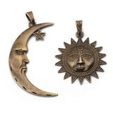 2pcs Antique Bronze Sun Moon Charms Pendant Necklace Findings