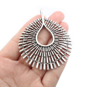 2pcs Antique Brown/Silver Water Drop Shape Charms Pendant DIY Necklace 55.5x67mm