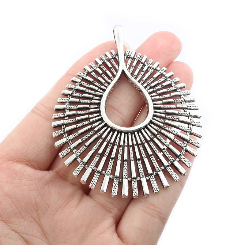 2pcs Antique Brown/Silver Water Drop Shape Charms Pendant DIY Necklace 55.5x67mm