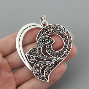 2pcs Antique Filigree Heart Charms Pendants 65x61mm