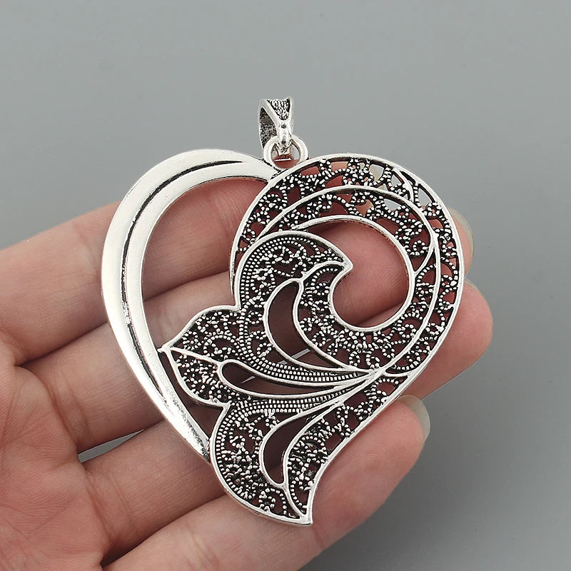 2pcs Antique Filigree Heart Charms Pendants 65x61mm