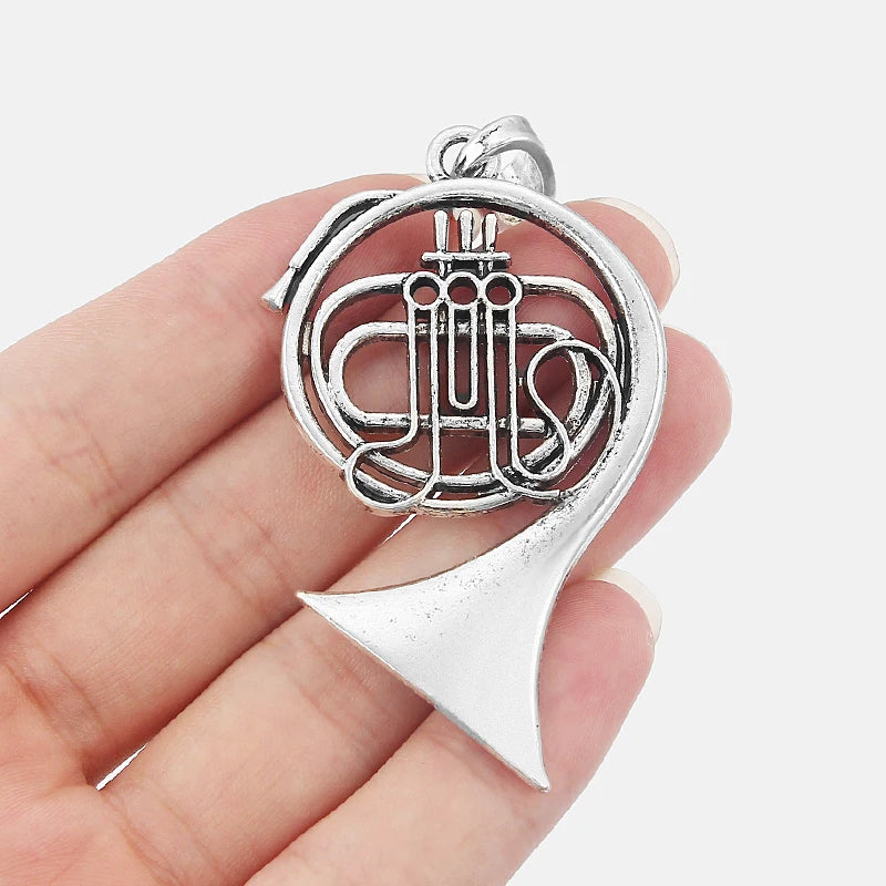 2pcs Antique Silver Large French Horn Saxophone Musical Instrument Pendant