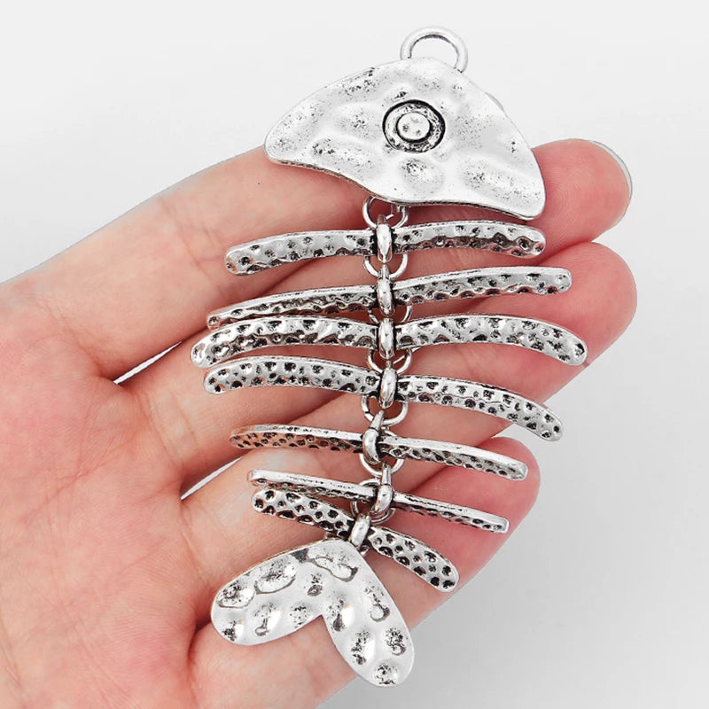 2pcs Antique Silver Large FishBone Charms Pendant For Necklace Jewelry Making