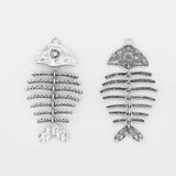 2pcs Antique Silver Large FishBone Charms Pendant For Necklace Jewelry Making