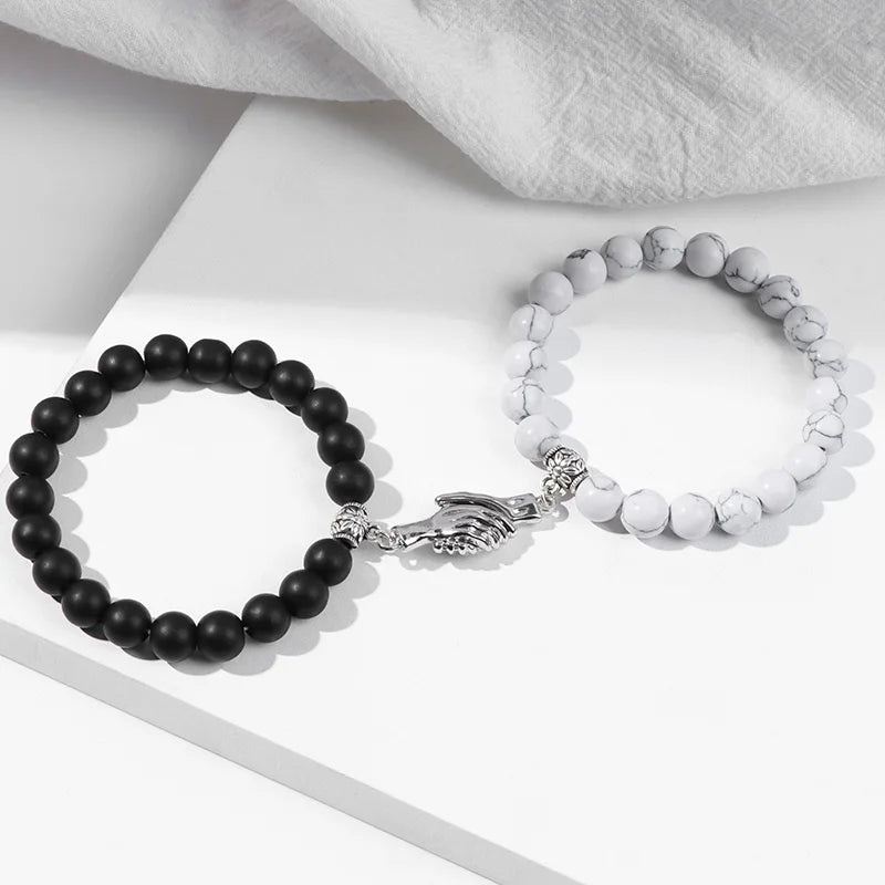 2pcs Distance Couple Bracelets 8mm Quartz Agate Beads Natural Stone Bracelet