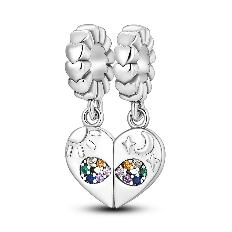 2pcs Friendship Charm Bracelet Necklace Silver Enamel Pendants DIY