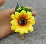 2pcs Bestman Sunflower Boutonniere Groom Accessories Suit Flowers Brooch