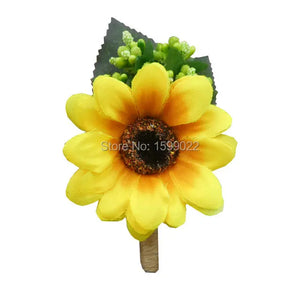 2pcs Bestman Sunflower Boutonniere Groom Accessories Suit Flowers Brooch