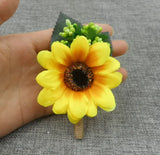 2pcs Bestman Sunflower Boutonniere Groom Accessories Suit Flowers Brooch