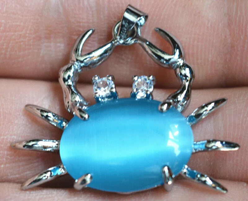 Sea Opal Silver Plated Crystal Crab Pendant Necklace 18KGP