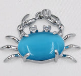 Sea Opal Silver Plated Crystal Crab Pendant Necklace 18KGP
