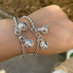 Boho Silver Plated Bracelet Ball Pendant Bangle Open Sterling Silver Bracelet