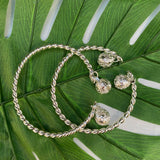 Boho Silver Plated Bracelet Ball Pendant Bangle Open Sterling Silver Bracelet