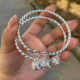 Boho Silver Plated Bracelet Ball Pendant Bangle Open Sterling Silver Bracelet